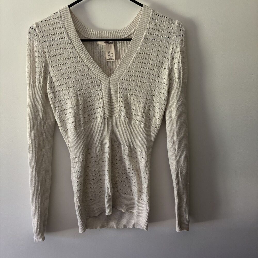 Y2K DKYN Jeans Petite Tan Babydoll Long sleeve Glitter Sparkle Sweater